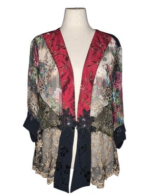 Vintage Spencer Alexis Silk Blend Patchwork Boho Open Front Jacket 2X